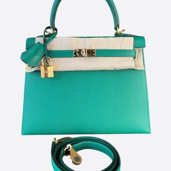 Hermes Handbags - Hermes Vert Jade Epsom & Gold Hardware Kelly 28